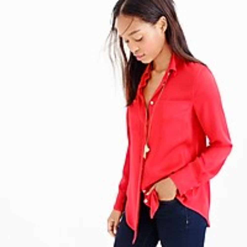 J.Crew Red silk pocket blouse - Picture 2 of 11